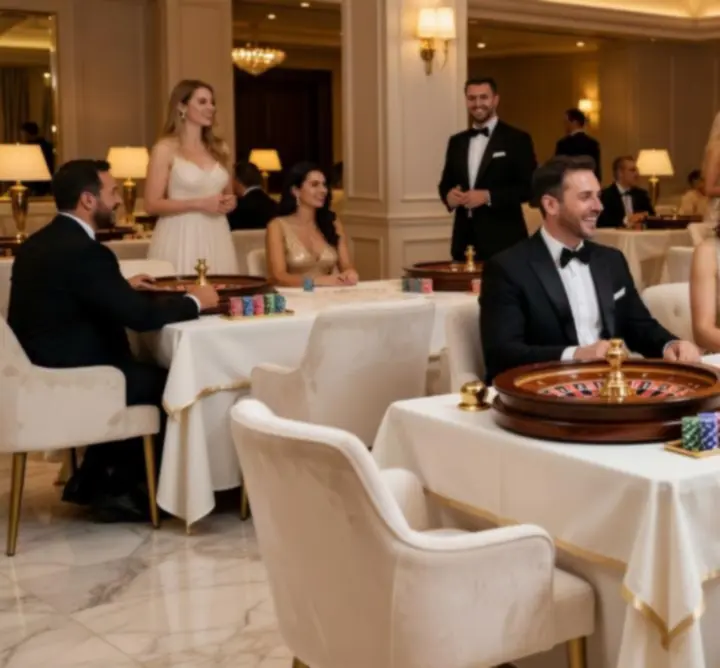 Eleganckie stoły rozrywkowe w formule Casino Night przygotowane na wieczorny event
