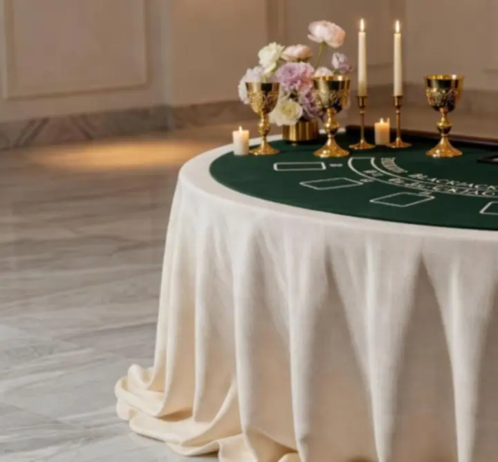 Eleganckie dekoracje strefy blackjacka z oświetleniem i złotymi akcentami