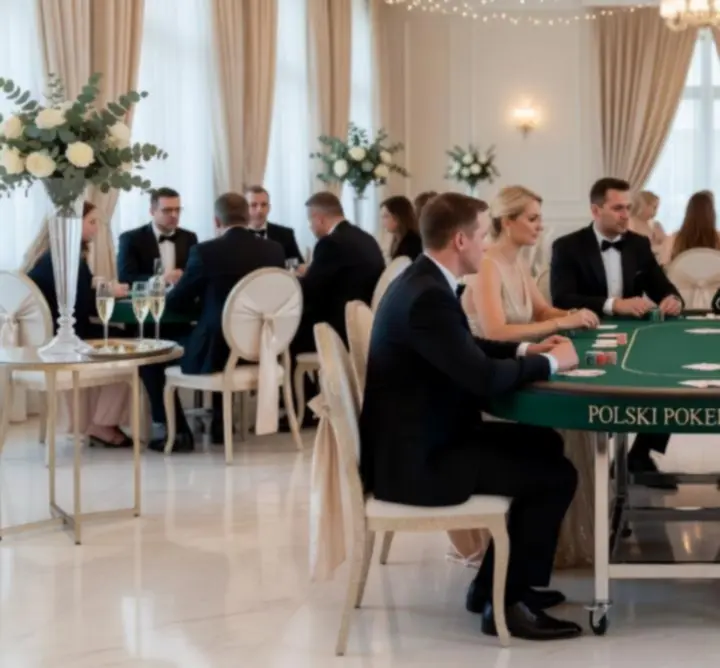 Mobilny stół pokerowy przygotowany na eleganckie wydarzenie firmowe