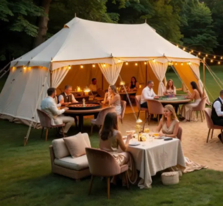 Plenerowa aranżacja mobilnego casino night pod gwiazdami