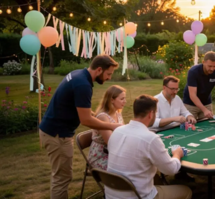 Strefa pokerowa przygotowana w plenerze podczas imprezy na świeżym powietrzu